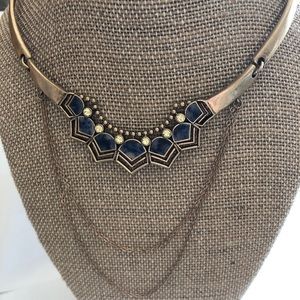 Blue and yellow stone collar necklace